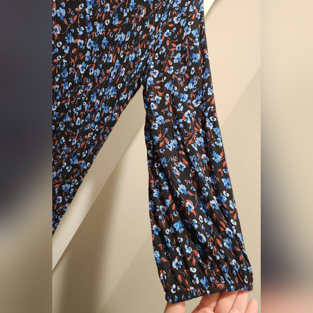 Terra & Sky Blue Floral on Black Dress - Picture 2 of 3